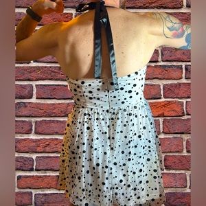 Cute white with black polka dots, double crazy mini dress, medium, women’s